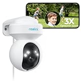 Reolink 5MP PTZ Überwachungskamera Aussen,3X Optischer Zoom, 2,4/5GHz WLAN Kamera Outdoor mit Personen-/Fahrzeugerkennung, Automatischer Verfolgung, Vollfarb-Nachtsicht, 2-Wege-Audio, E1 Outdoor